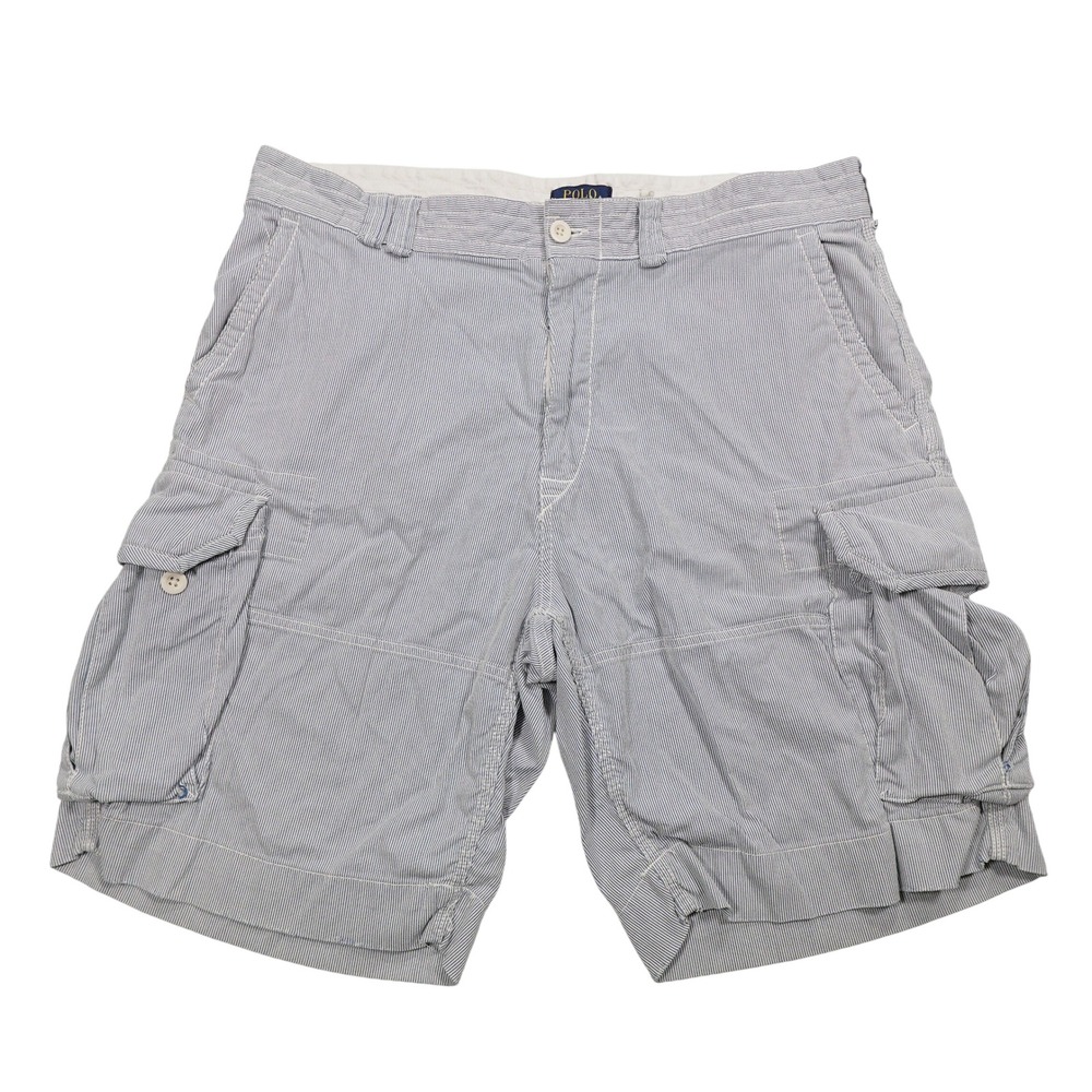 POLO RALPH LAUREN Men's Size 38 Blue White Striped Seersucker Chino Cargo Shorts
